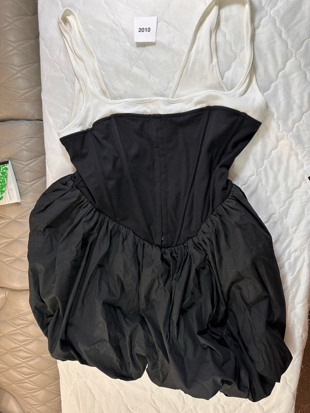 Fashion Nova Black and White Puff-Skirt Long Sleeve Dress